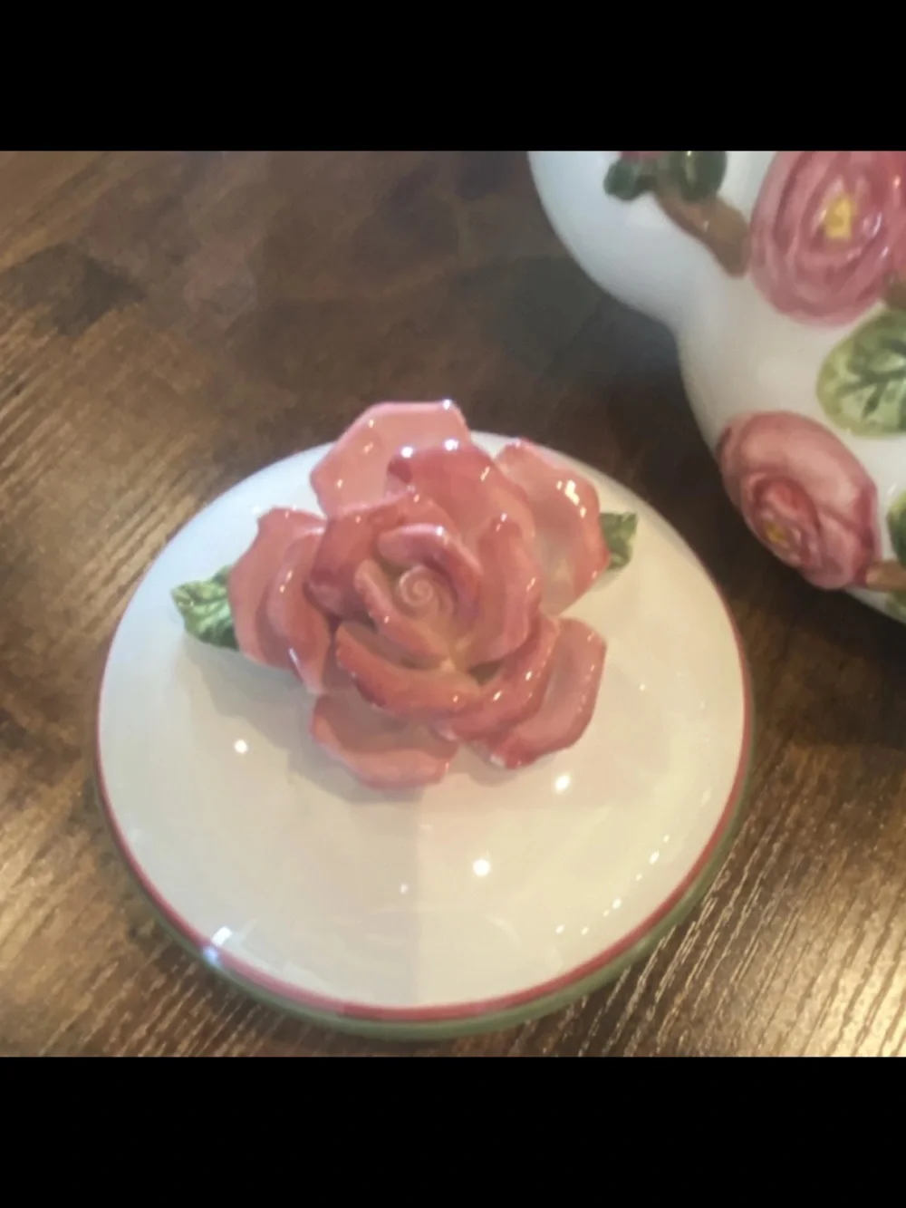Hand-Painted Rose Ceramic/Porcelain Teapot in Pink and Green